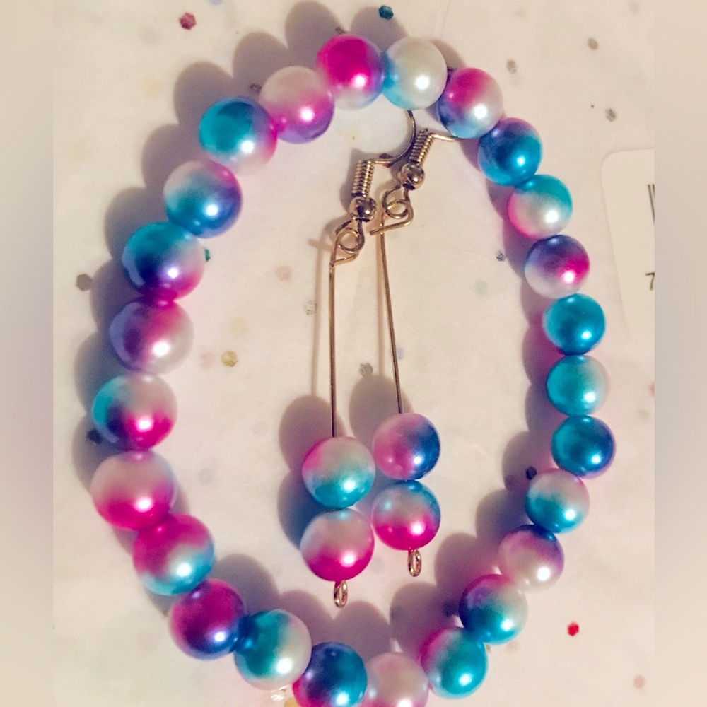 Beautifully handcrafted multicolored beaded bracelet and earring sets!